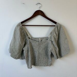 Rylee + Cru Checkered Puff Sleeve Blouse - Gray